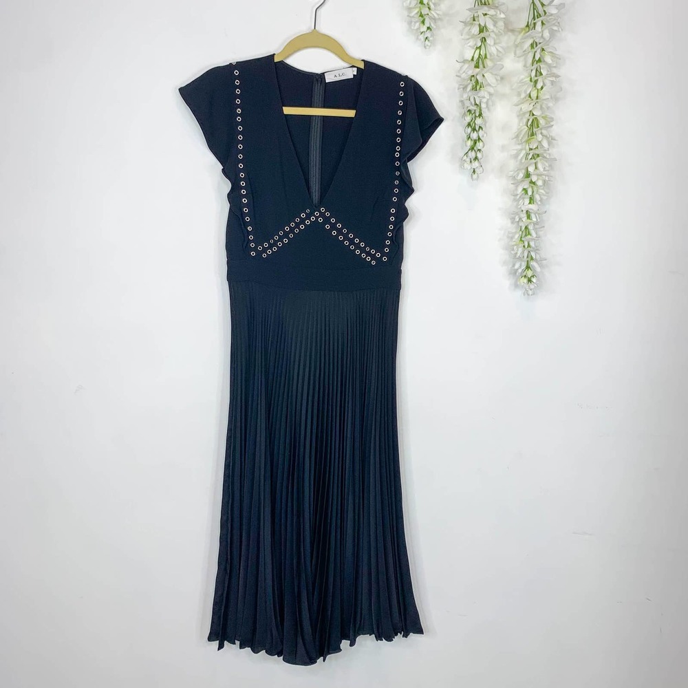 A.L.C. Mara midi dress grommet studs plunging v-neck minimalist jersey 2901